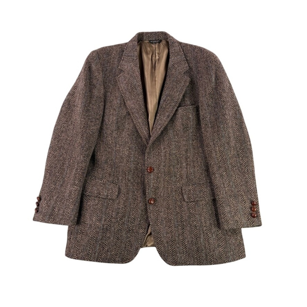 Harris Tweed Sport Coat Mens 42R Brown Herringbone Wool Blazer Club Room Vintage